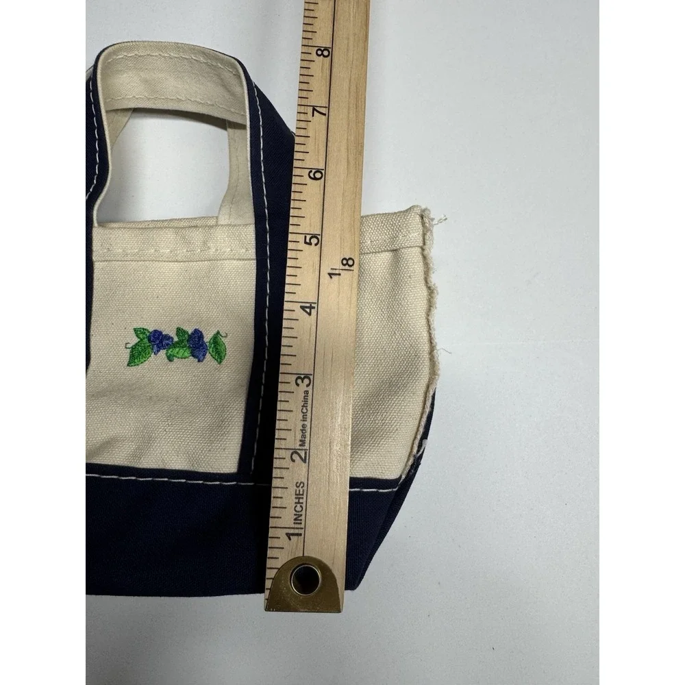 Rare‎ Vintage L.L.Bean Mini BOAT AND TOTE Blueberries Canvas Bag USA White Blue
